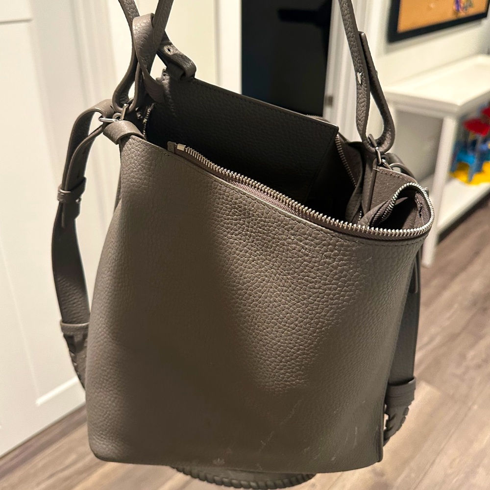 All Saints Taupe Brown Pebbled Leather Crossbody Bag